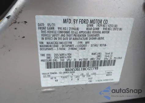 2021 Ford Ecosport Se from USA, damaged, VIN MAJ6S3GL1MC427798